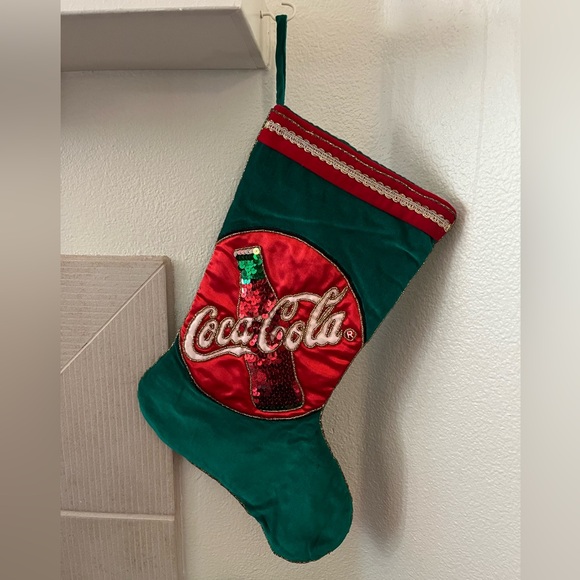 Coca-Cola vintage Christmas stocking. Red and green sequins and beaded trim - Picture 5 of 8